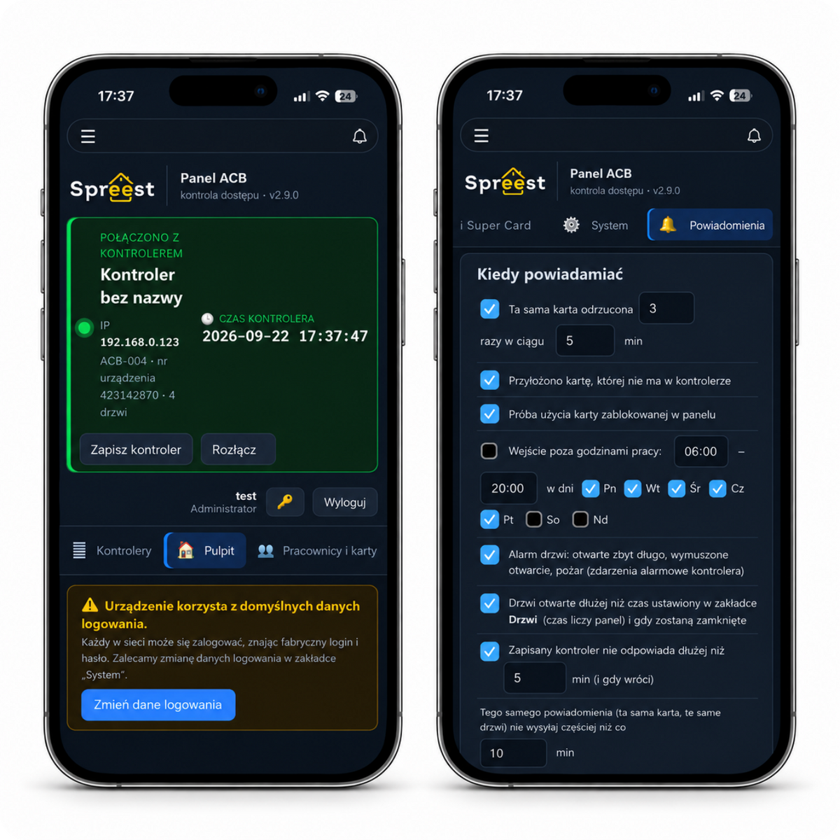 Ústředna přístupového kontroléru jednodveřová ACB-001 TCP IP Wiegand