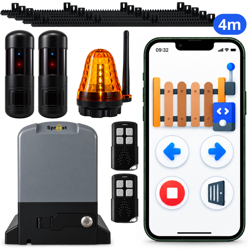 Sada pohonu pro posuvnou bránu PYM-H2207 WiFi 2500KG + výstražná lampa + fotobuňky + 4m ozubená lišta